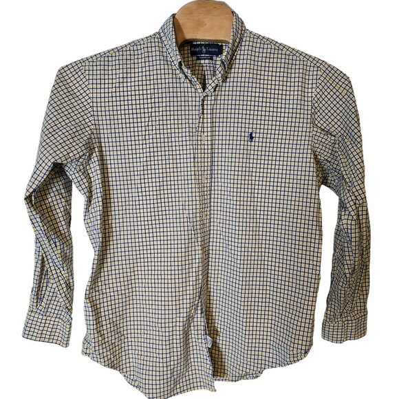 Ralph Lauren Classic Fit Button Down Shirt Size XL Men's Long Sleeve Yellow Blue - Picture 1 of 5